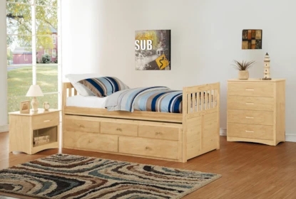 Natural Pine Captains Bed with Slatted Headboard Details