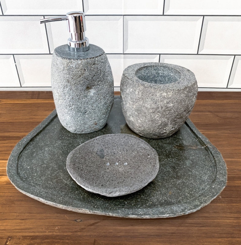 Natural Stone Bathroom Set with Organic Shapes and Irregular Edges