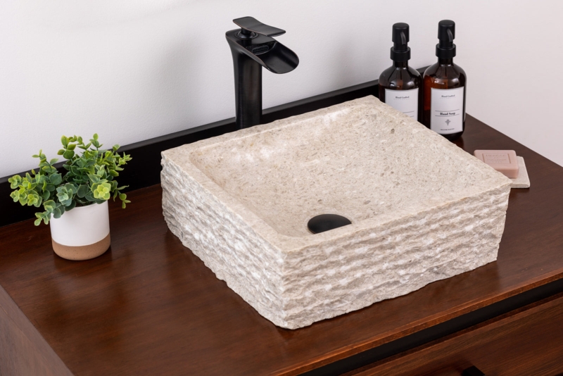 Natural Stone Vessel Bathroom Sink - Pharr Ojinaga Marble  Laguna Marble