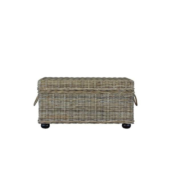 Natural Tan Rattan Storage Trunk with Rope Handles and Bun Feet