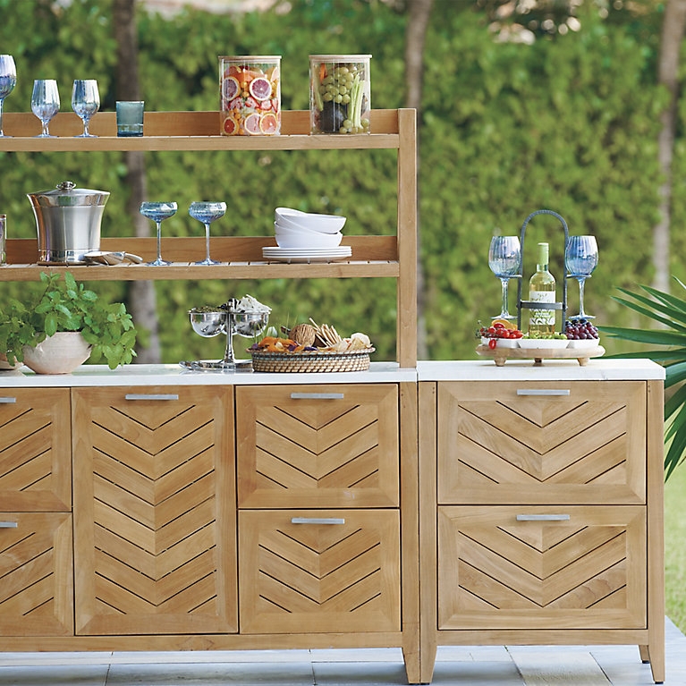 Natural Teak Outdoor Kitchen Cabinet with Chevron Pattern Door Panels