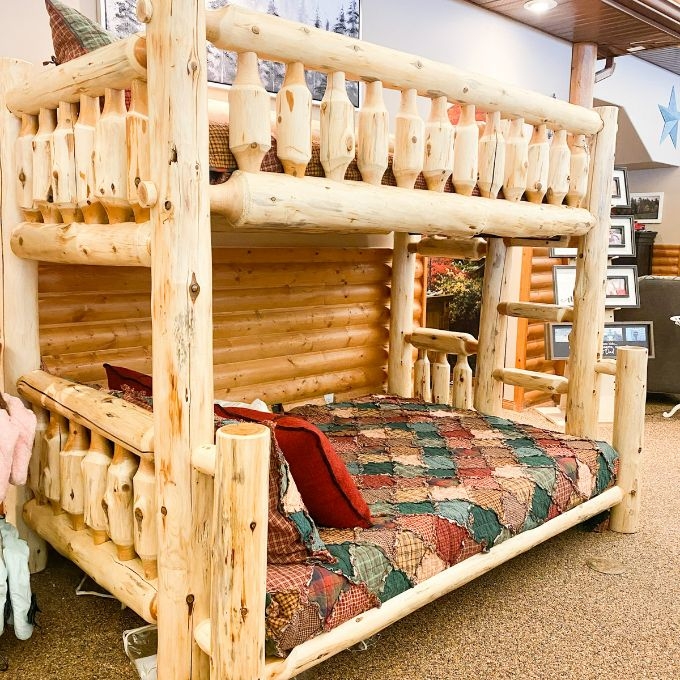 Natural Timber Single Over Double Bunk with Log Spindle Railing