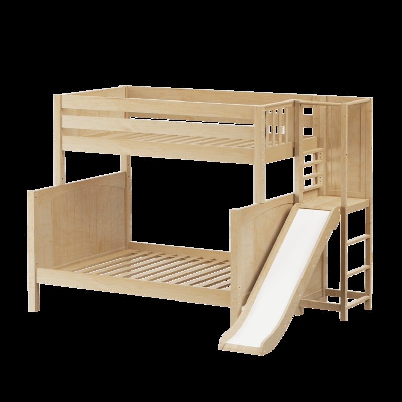 Natural Wood Bunk Bed with Slide and Elevated Platform