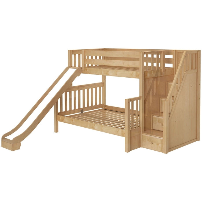 Natural Wood Bunk Bed with Staircase Storage and Drawers
