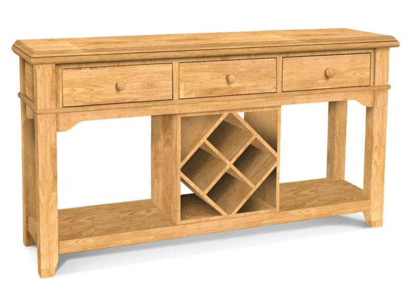Natural Wood Console Server with X-Lattice Wine Rack and Three Drawers