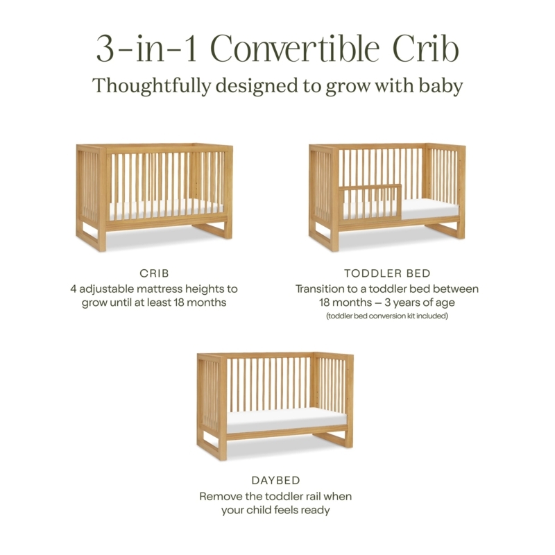 Natural Wood Convertible Crib: Scandinavian Style with Block Feet.