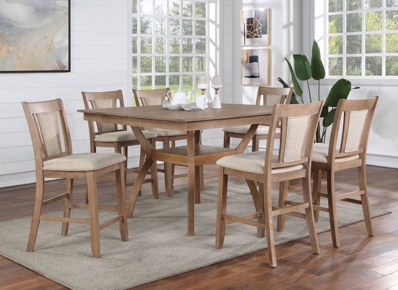 Natural Wood Counter Height Set with X-Base Stretcher and Inset Seats