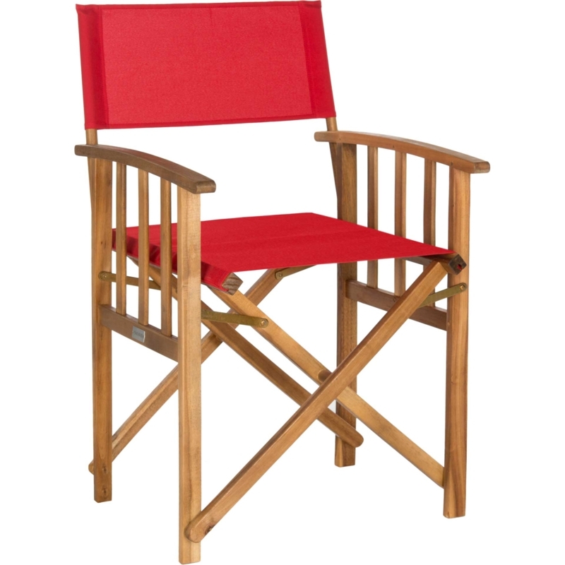 Natural Wood Director's Chair with Bright Red Canvas and Slatted Arms
