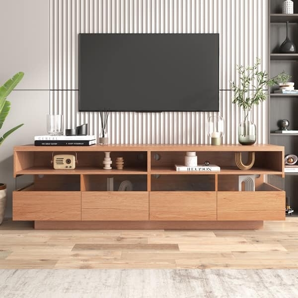 Natural Wood TV Stand, Handleless Drawers, Scandi Style Media Console.