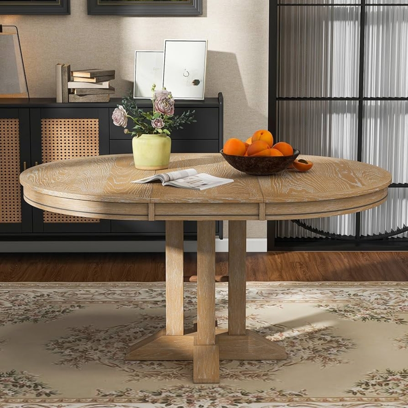 Natural Wood Wash Dining Table with X-Shaped Base