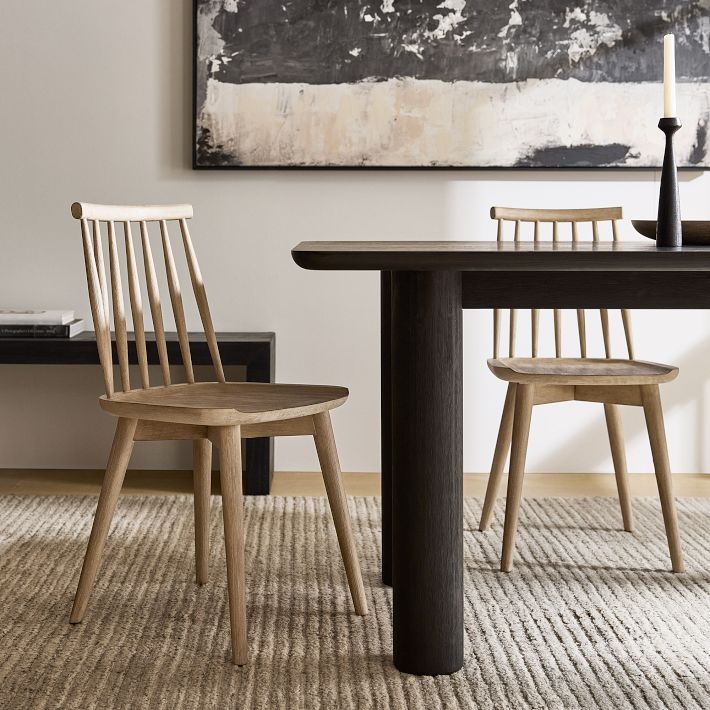 Natural Wood Windsor Chair Tapered Legs Minimalist Spindle