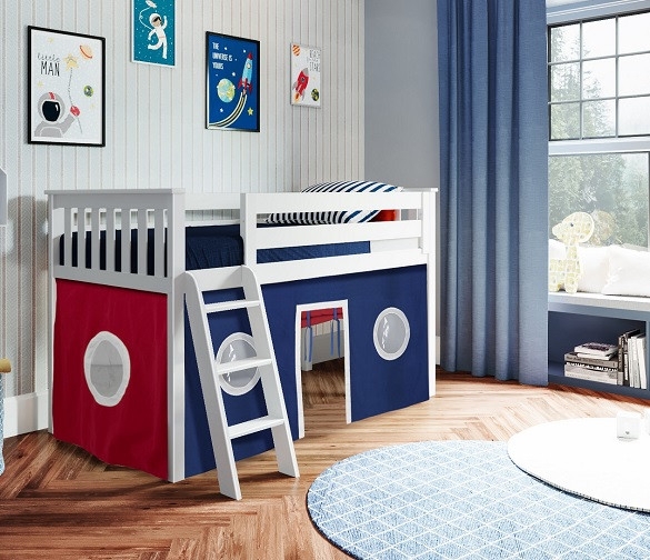 Nautical Low Loft Bed with Fabric Porthole Play Tent