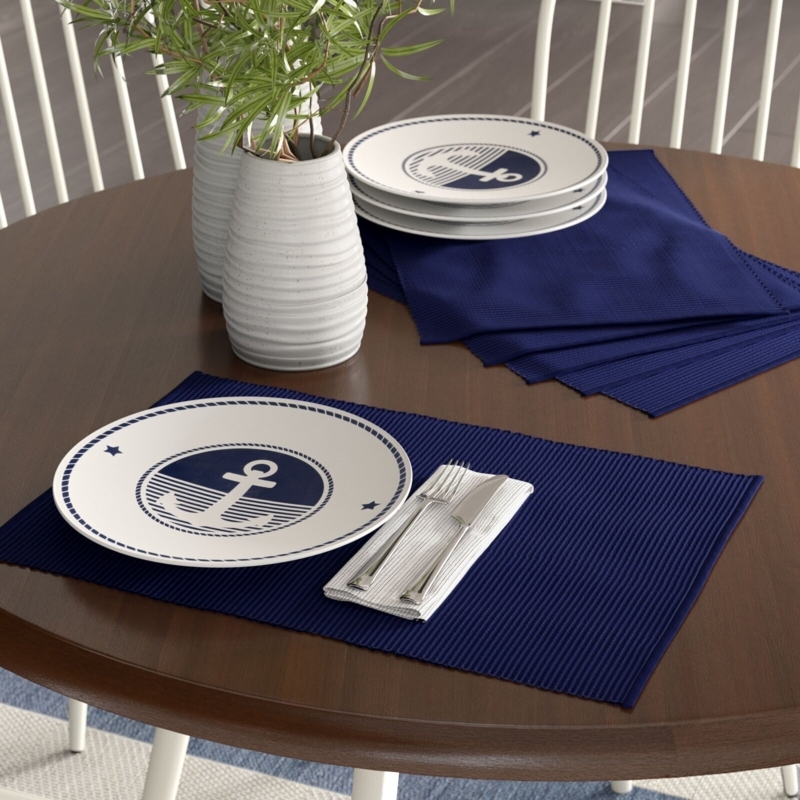 Nautical Table Setting Blue Ribbed Placemats Coastal Decor