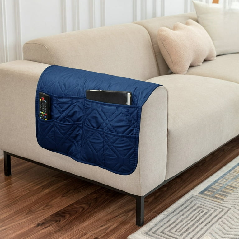 Navy Blue Armrest Organizer Diamond Quilted Texture Multi-pocket