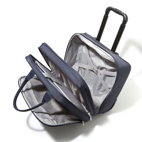 Navy Blue Rolling Travel Tote with Multi-Compartment Organization