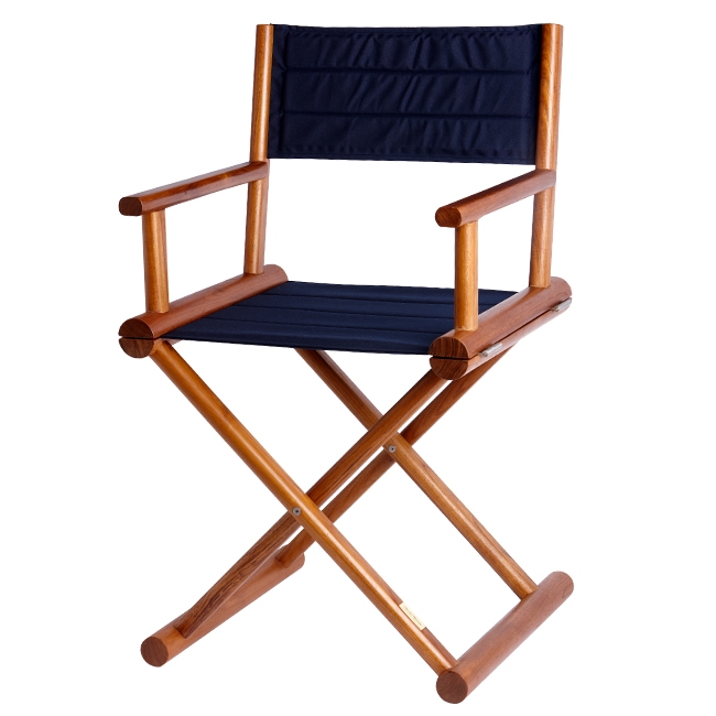 Navy Padded Tufted Back Director's Chair with Rounded Teak Legs
