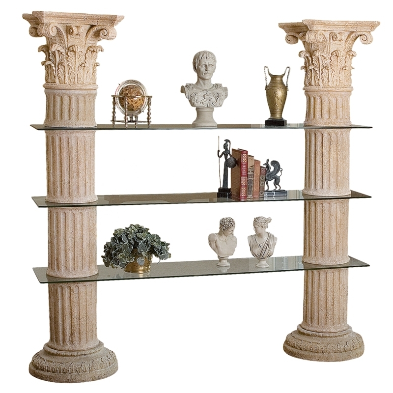Neoclassical Glass Etagere Bookcase with Weathered Corinthian Columns