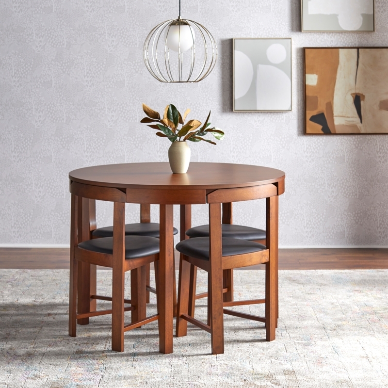 Nestable Round Dining Set: Space-Saving Breakfast Nook in Walnut Brown