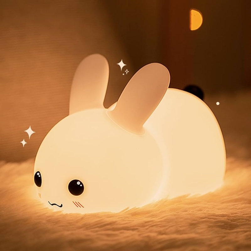 Night Light Kawaii Bunny Silicone with Upright Ears Nursery Decor
