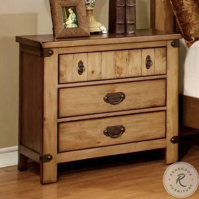 Nightstand Burnished Pine Vertical Slats Industrial Wood Bedside Table