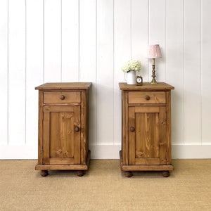 Nightstand English Pine Bun Feet Recessed Panel Wooden Knobs Cottage
