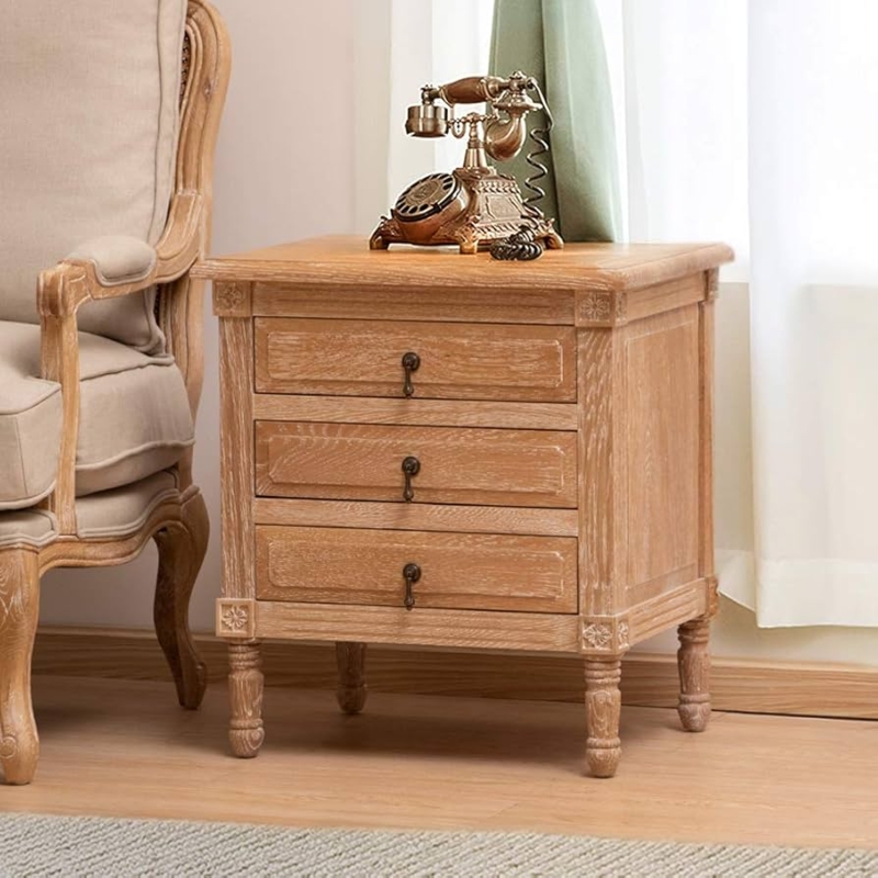 Nightstand Honey Oak Wire Brushed Finish Fluted Legs