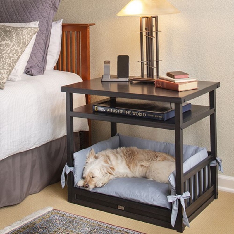 Nightstand Pet Bed Dual Purpose Slatted Charcoal Gray