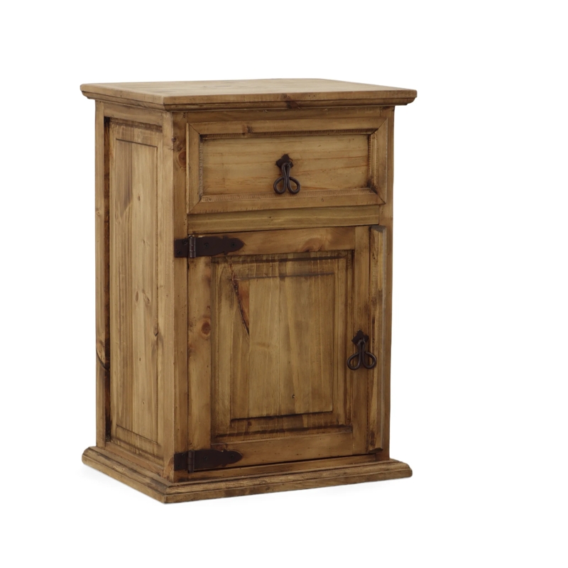 Nightstand Pine Iron Pulls Exposed Hinges Cabinet Door Southwest Style