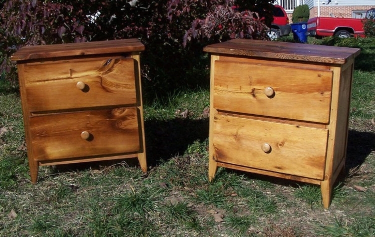 Nightstand Reclaimed Pine Tapered Legs Rustic Two Drawer End Table