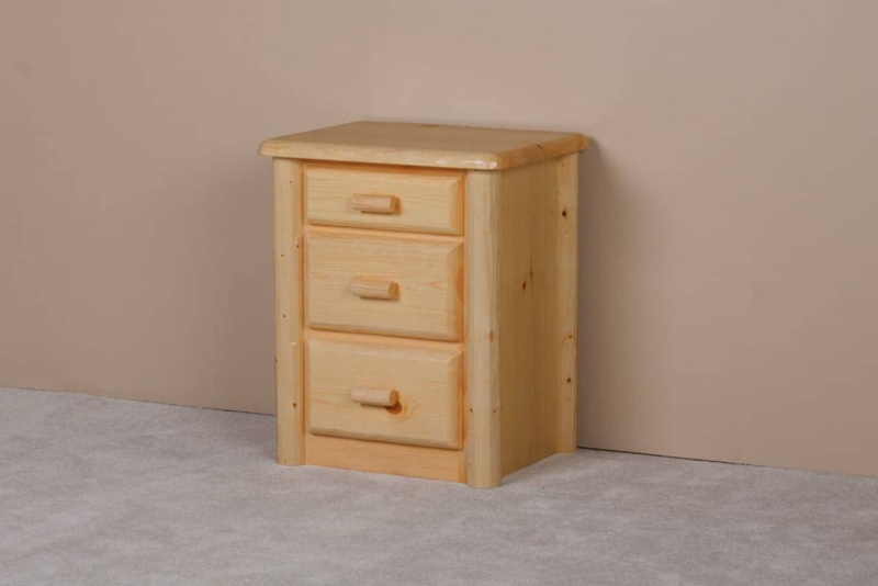 Nightstand Rustic Log Corners Three Drawers Lodge Style Bedroom Storage