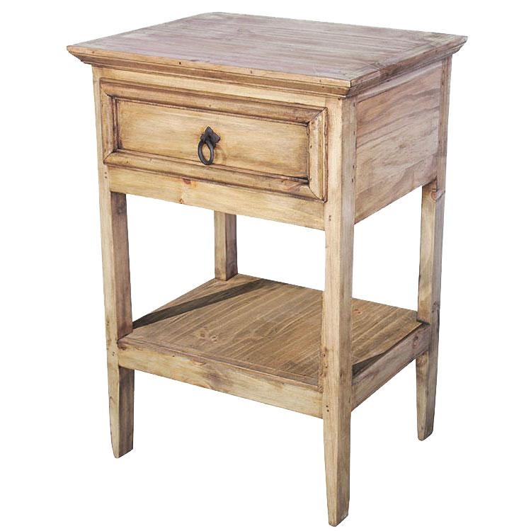Nightstand Rustic Pine Ring Pull Tapered Legs Distressed Wood End Table