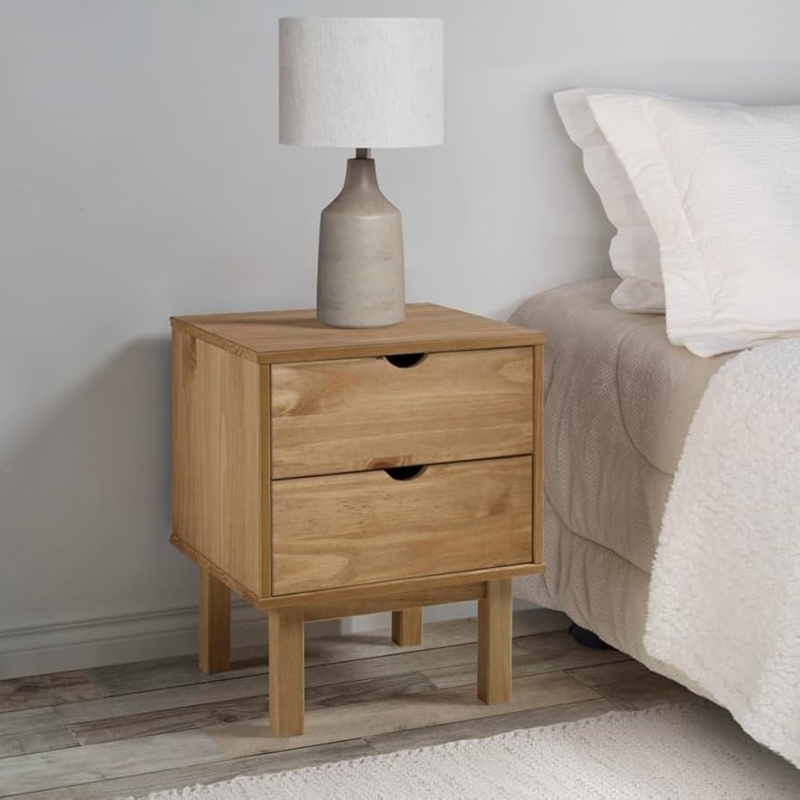 Nightstand Scandinavian Pine Cutout Handles Two Drawers Minimalist