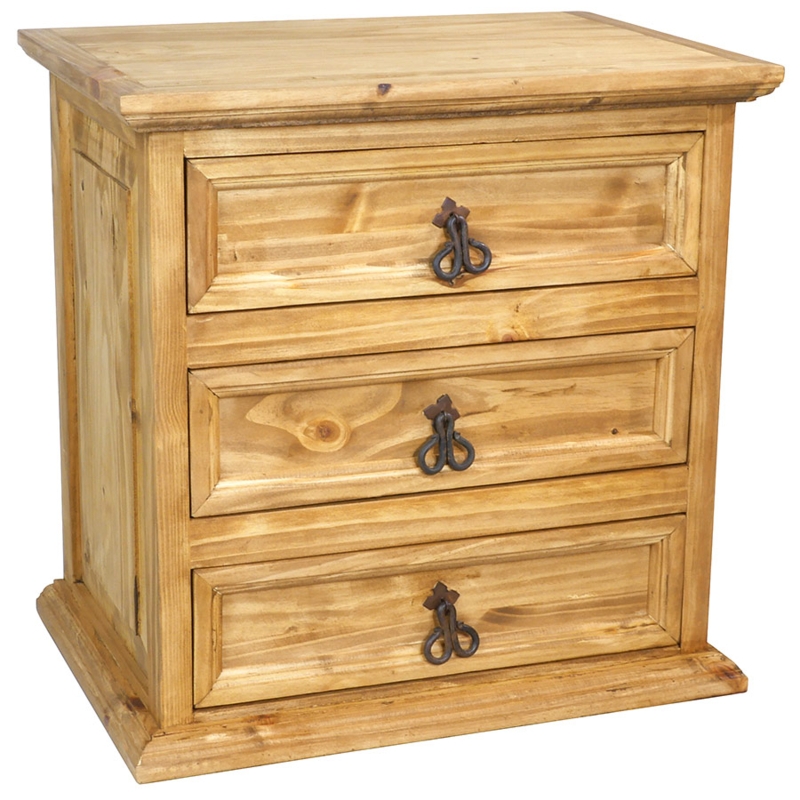 Nightstand Southwestern Pine Iron Pulls Recessed Panels 3 Drawer Chest