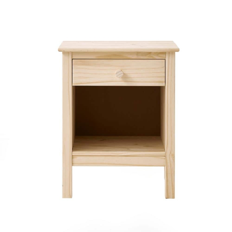 Nightstand Unfinished Pine Single Drawer Open Bottom Shelf