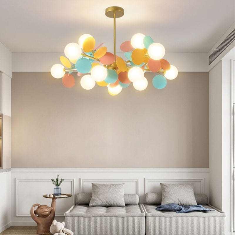 Nordic Pastel Lighting with Frosted Globes and Colorful Discs