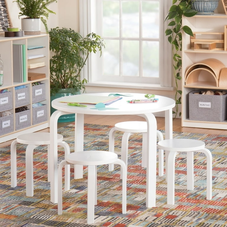Nordic Playroom Set featuring Bentwood-Style Legs and Stacking Stools