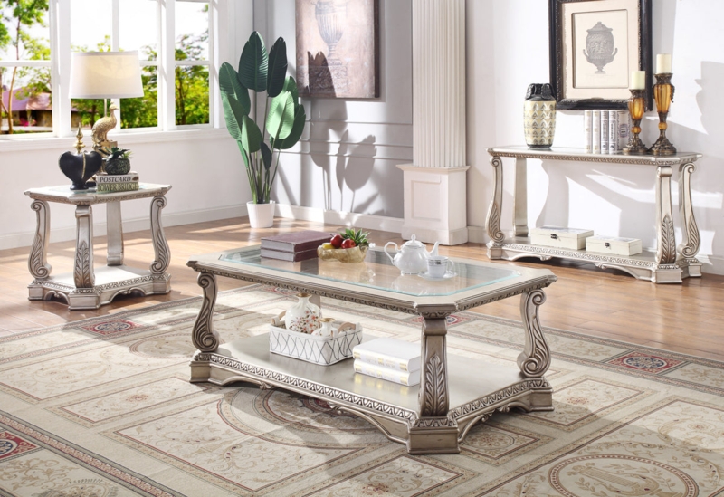 Northville - Coffee Table - Clear Glass & Antique Silver | Acme