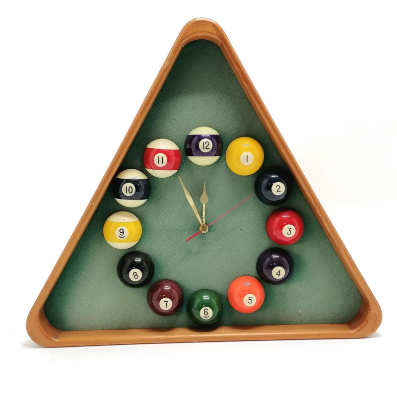 NOVELTY POOL BALL TRIANGULAR WALL CLOCK. Clocks & Watches - Wall Clocks -  Auctionet