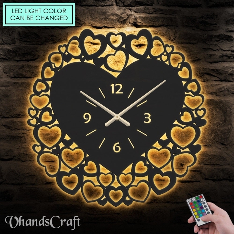 Novelty Wall Clock Heart Shaped Silhouette LED Backlighting