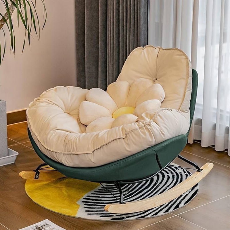 Nursery Rocking Chair Forest Green Deep Bucket Seat Flower Shaped Pillow