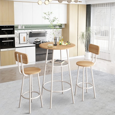 Oak and White Breakfast Set Scandinavian Two-Tier Round Table