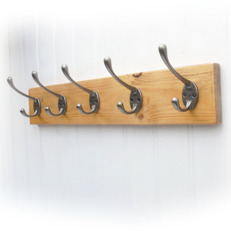 Oak Coat Rack, Antique Grey Hooks. Farmhouse entryway organizer.