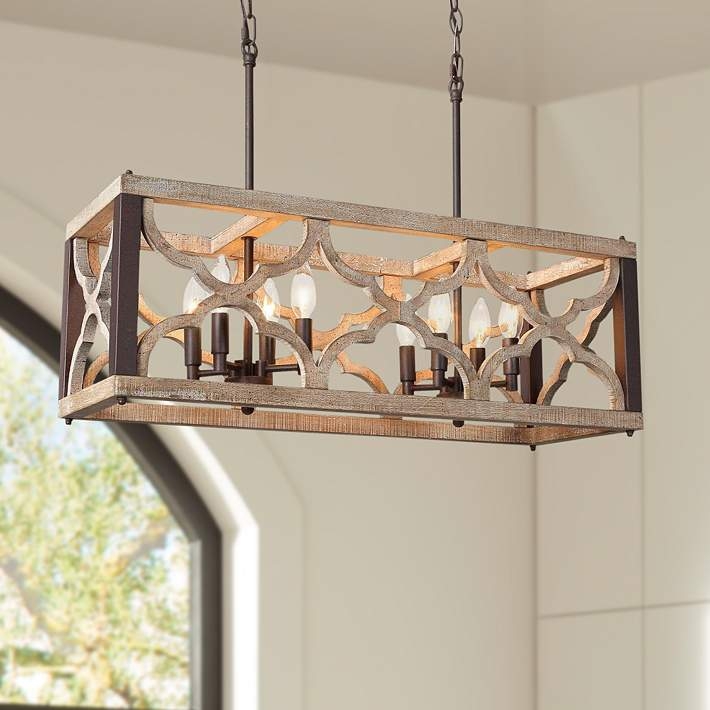 Obilla 27 1/2" Wide Weathered Wood 8-Light Island Chandelier