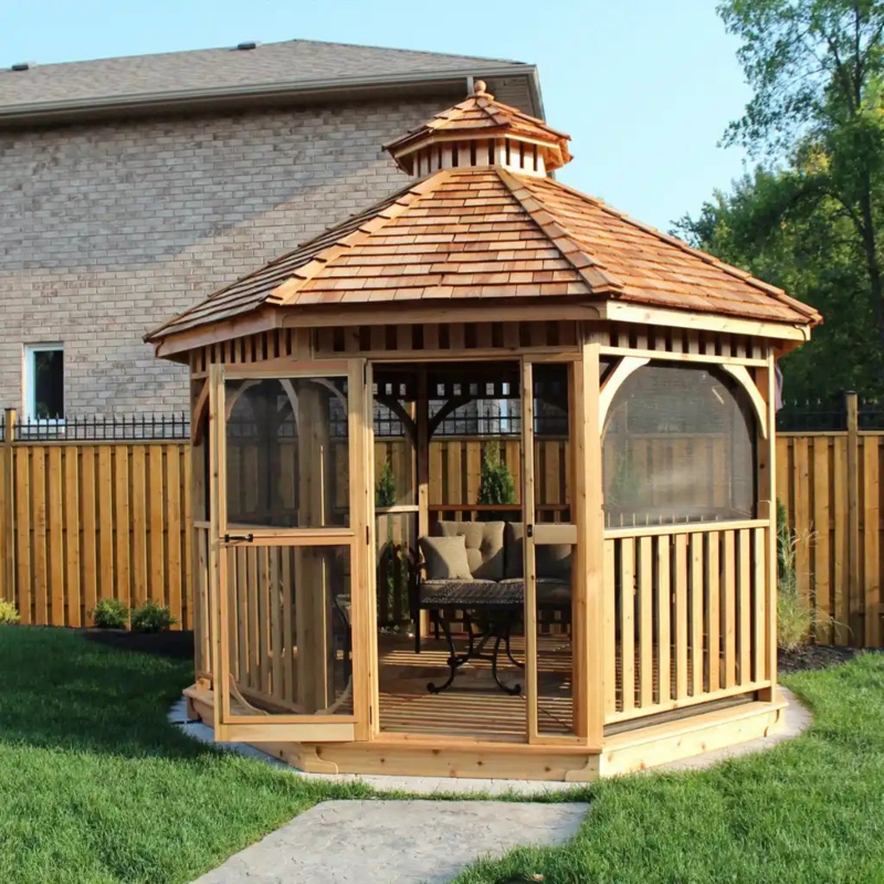 Octagonal Gazebo with Screen Kit Double Tiered Cedar Roof
