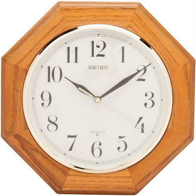 Octagonal Wall Clock Solid Oak Construction Medium Brown