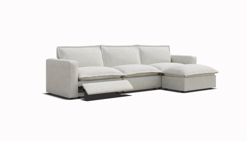 Off-White Marshmallow Style Sectional Extended Recliner Plush
