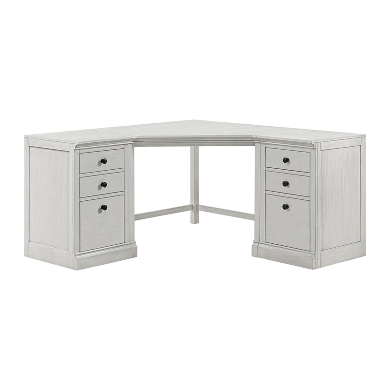 Off-White Modular Corner Desk with Six Drawers and Recessed Panels