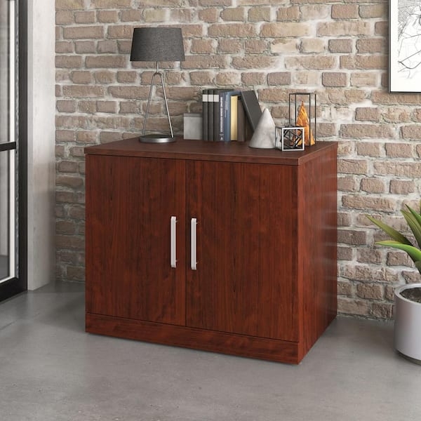 Office Accent Cabinet with Melamine Top and Vertical Bar Handles in Cherry