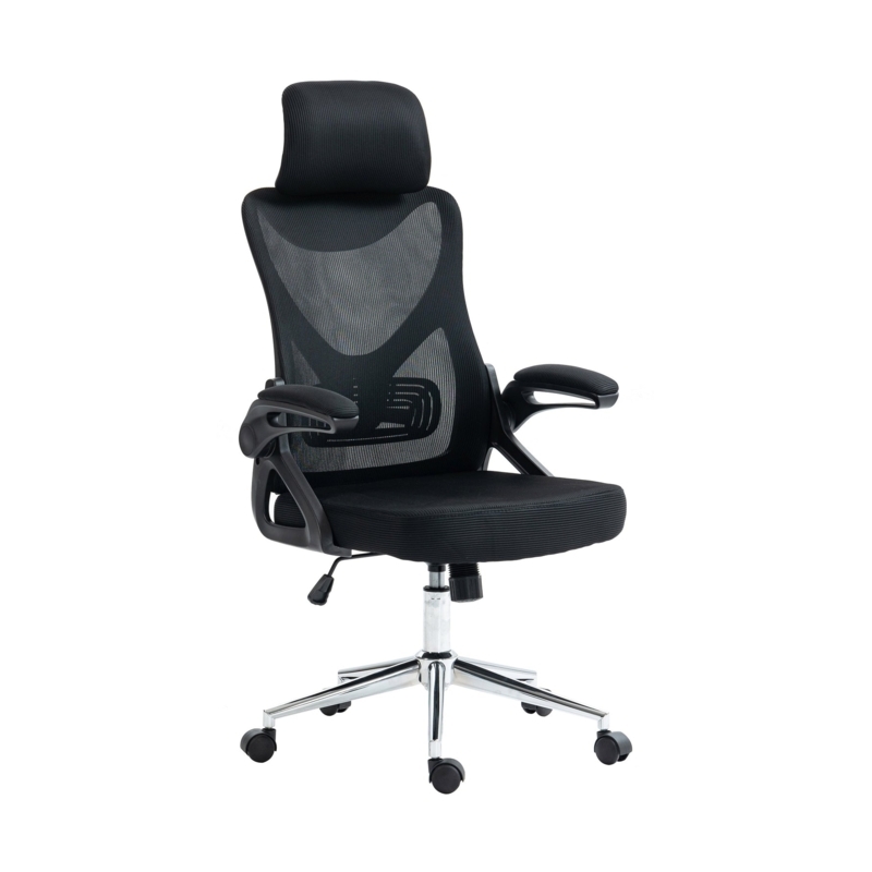 Office Chair with Flip Up Arms, Mesh Back, and Polished Chrome Base