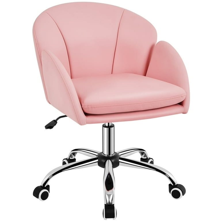 Office Chair with Petal Back Design in Blush Pink Leather-Like Fabric